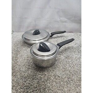 Vintage Flint Ware By Ekco 1 Qt Stainless Steel Sauce Pan With Lid And Skillet